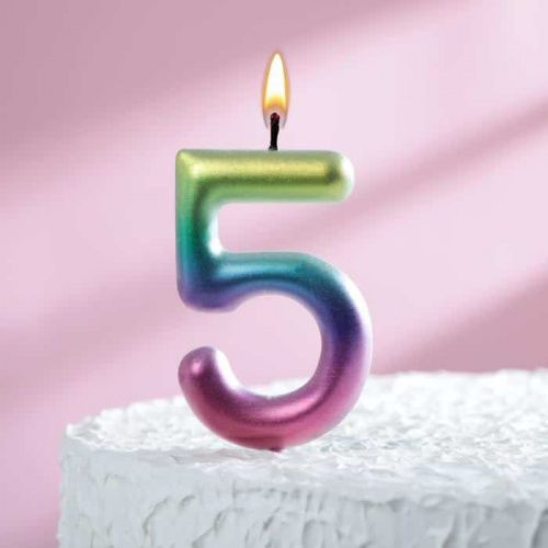 Свеча цифра "5", Гигант акварель