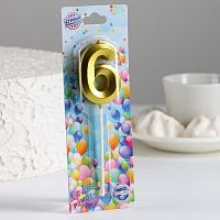 Свеча цифра "6" Грань, золото